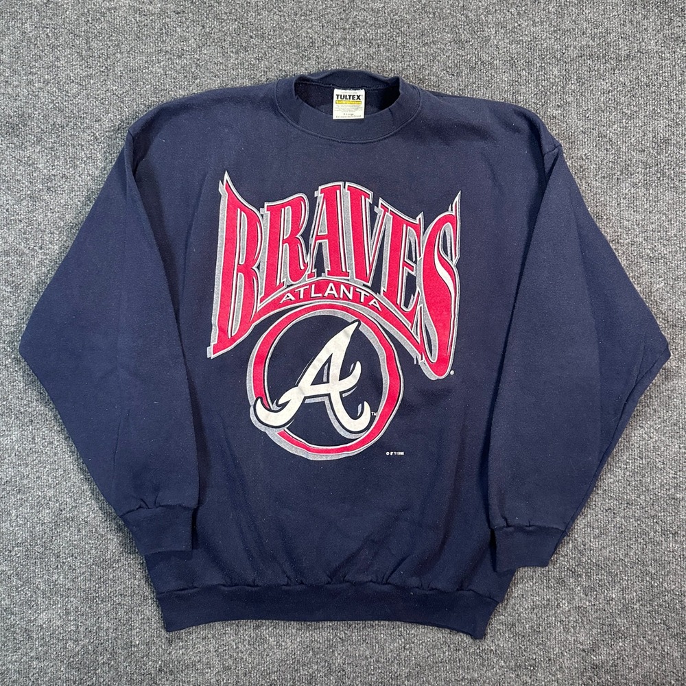 VTG 1995 Atlanta Braves Tultex Sweatshirt Men's Size XL Navy Blue MLB Crewneck - Picture 1 of 8